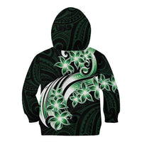 Plumeria Tribal Tattoo Kid Hoodie Green Polynesian Pattern