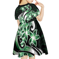 Plumeria Tribal Tattoo Kid Short Sleeve Dress Green Polynesian Pattern