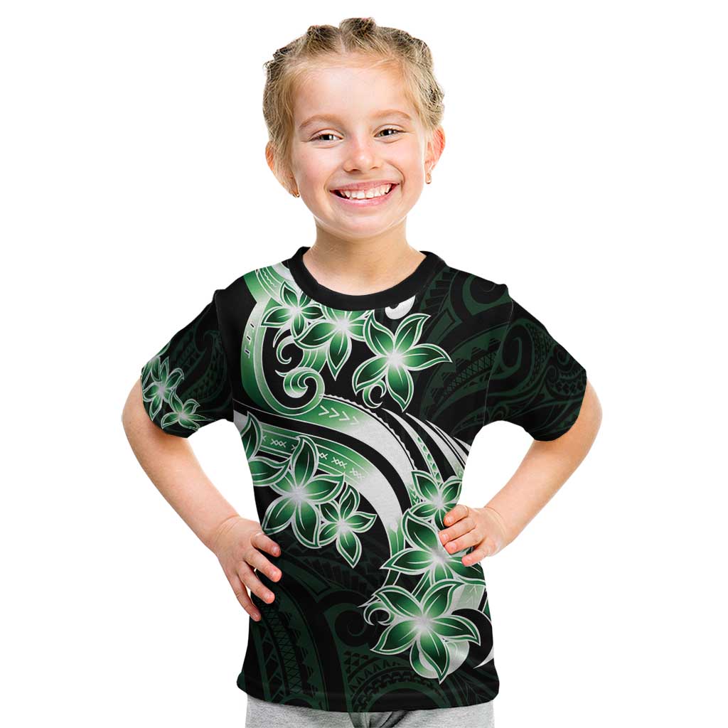 Plumeria Tribal Tattoo Kid T Shirt Green Polynesian Pattern