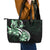 Plumeria Tribal Tattoo Leather Tote Bag Green Polynesian Pattern