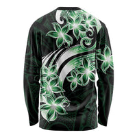 Plumeria Tribal Tattoo Long Sleeve Shirt Green Polynesian Pattern
