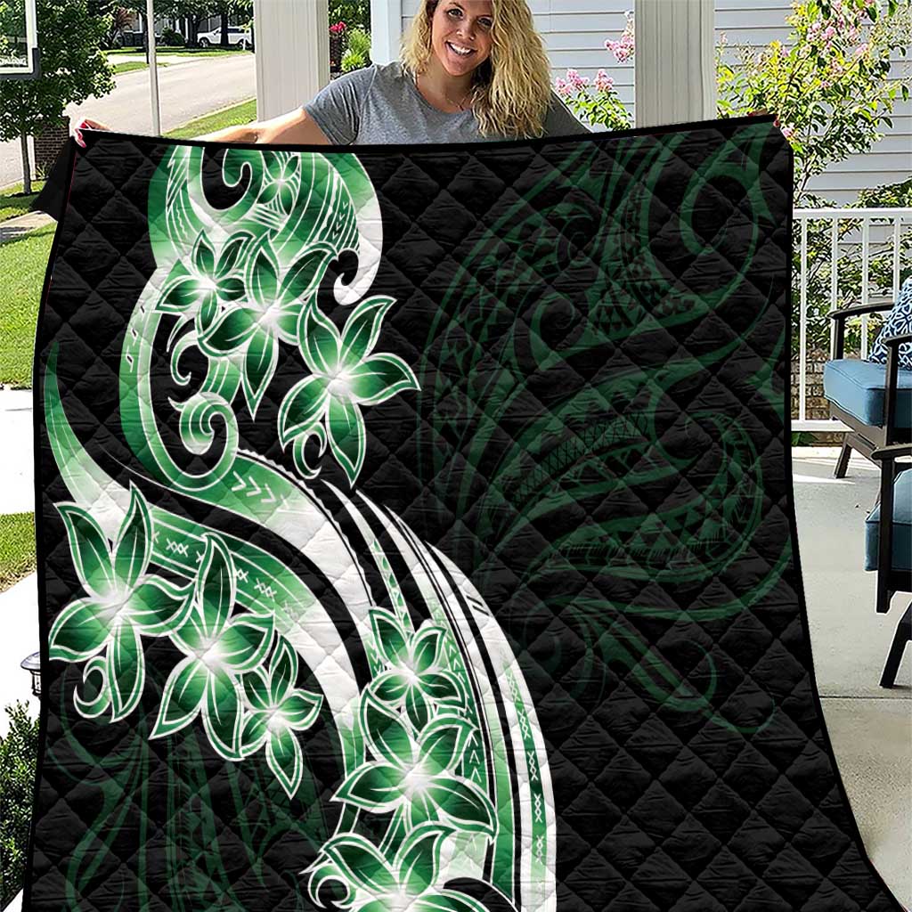 Plumeria Tribal Tattoo Quilt Green Polynesian Pattern