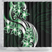 Plumeria Tribal Tattoo Shower Curtain Green Polynesian Pattern