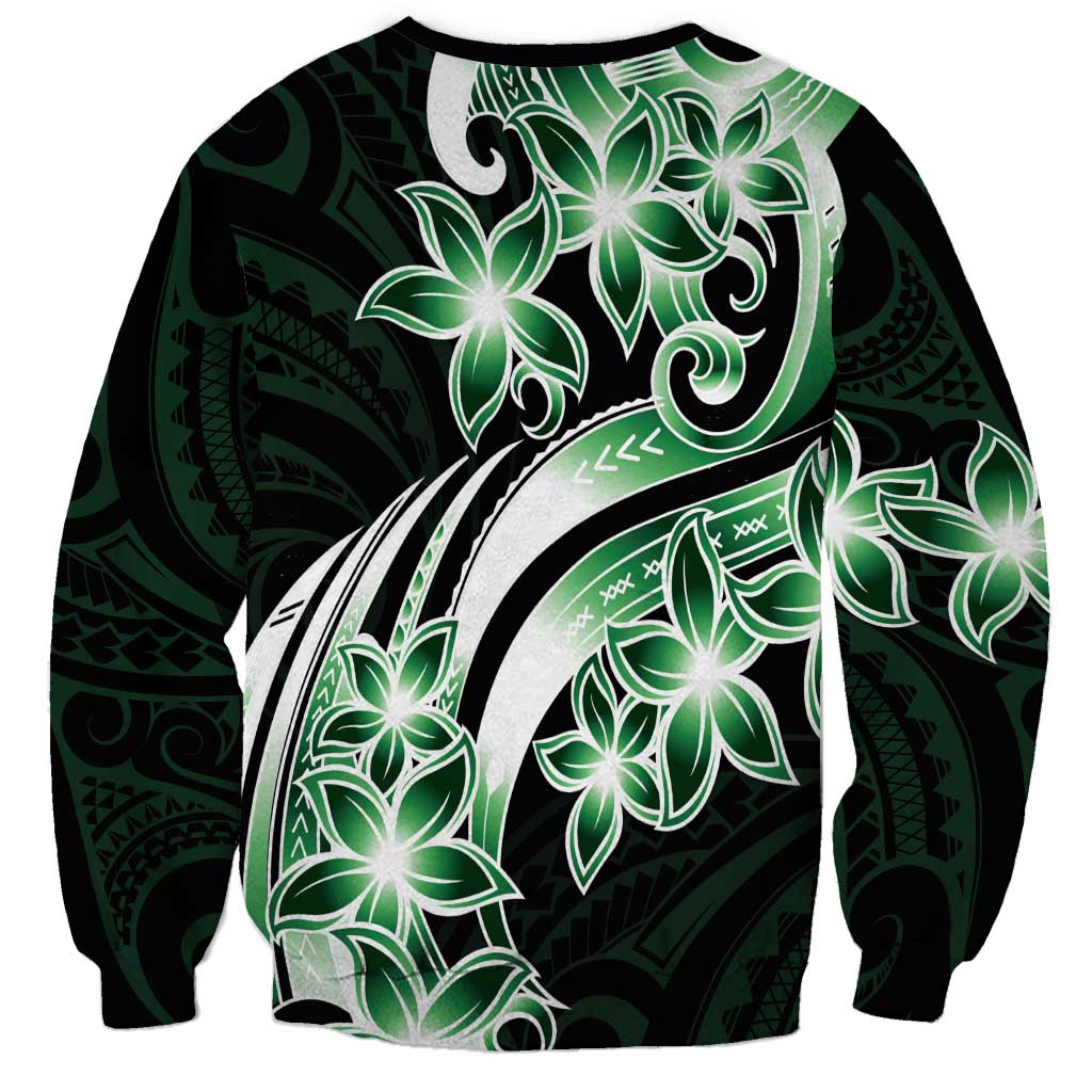 Plumeria Tribal Tattoo Sweatshirt Green Polynesian Pattern