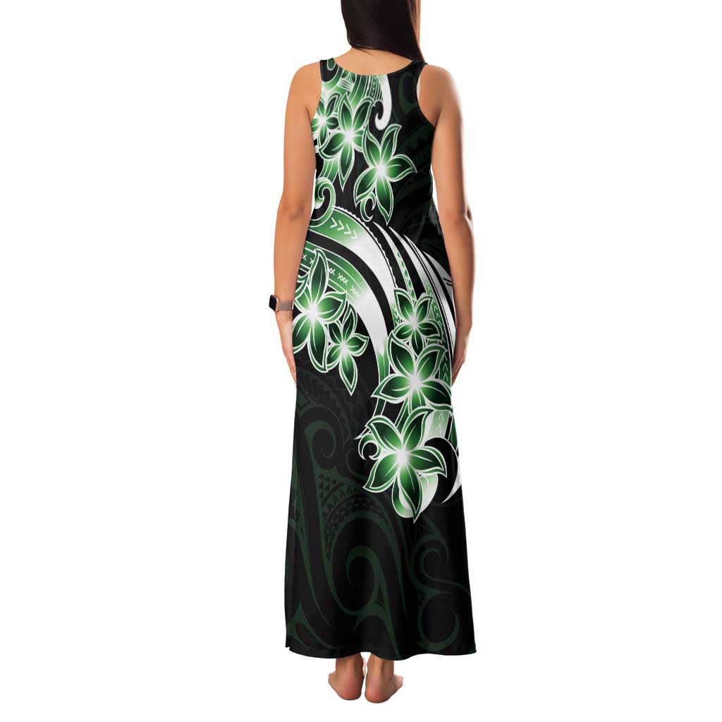 Plumeria Tribal Tattoo Tank Maxi Dress Green Polynesian Pattern