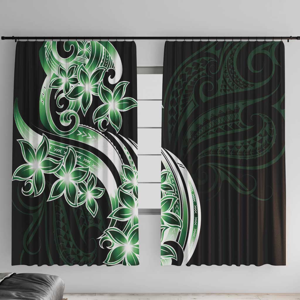 Plumeria Tribal Tattoo Window Curtain Green Polynesian Pattern