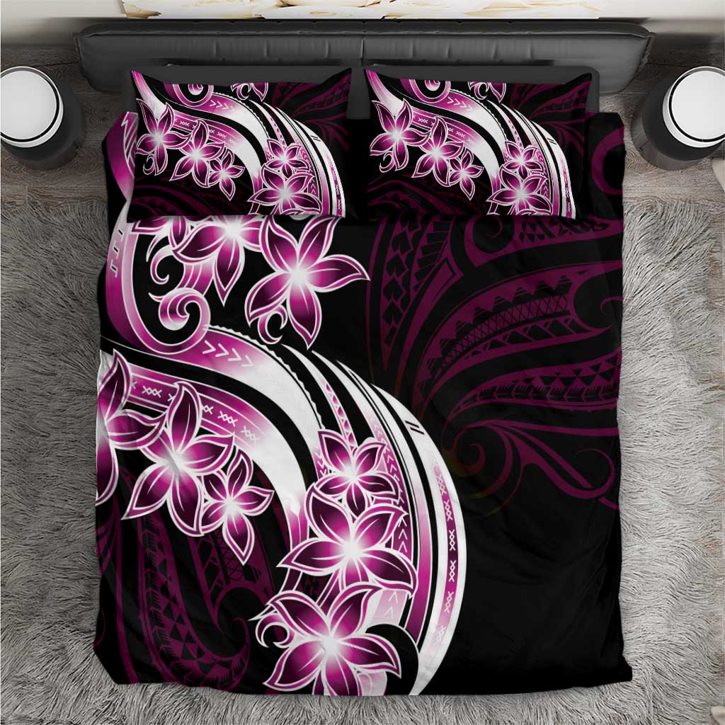 Plumeria Tribal Tattoo Bedding Set Pink Polynesian Pattern