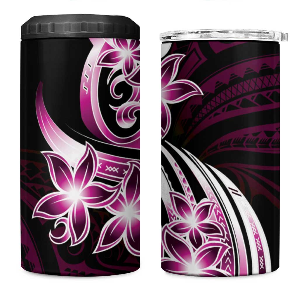 Plumeria Tribal Tattoo 4 in 1 Can Cooler Tumbler Pink Polynesian Pattern
