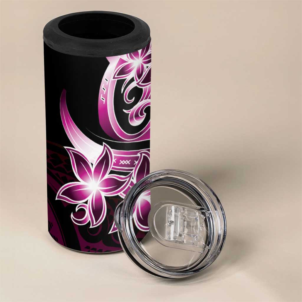 Plumeria Tribal Tattoo 4 in 1 Can Cooler Tumbler Pink Polynesian Pattern