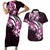 Plumeria Tribal Tattoo Couples Matching Short Sleeve Bodycon Dress and Hawaiian Shirt Pink Polynesian Pattern