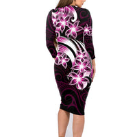 Plumeria Tribal Tattoo Family Matching Long Sleeve Bodycon Dress and Hawaiian Shirt Pink Polynesian Pattern LT9 - Polynesian Pride