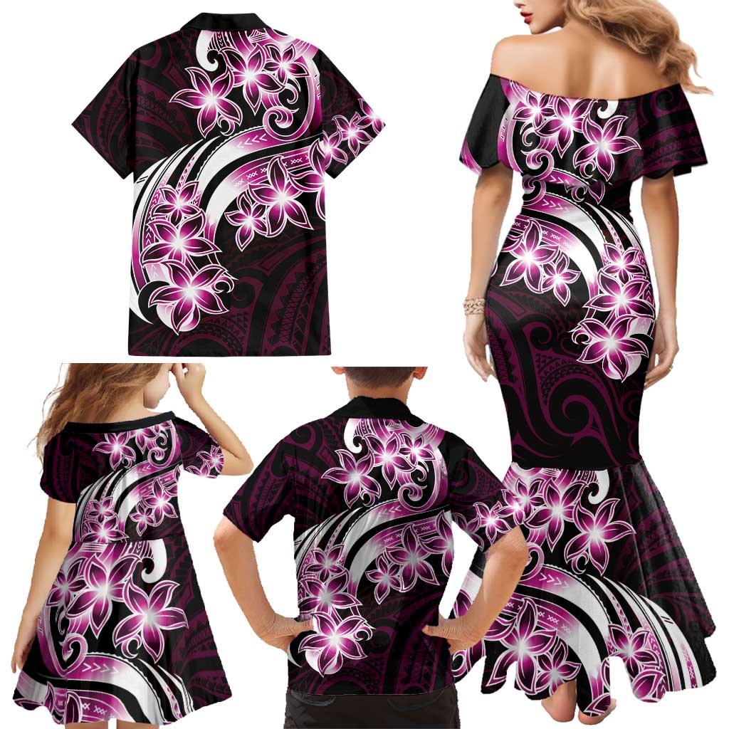 Plumeria Tribal Tattoo Family Matching Mermaid Dress and Hawaiian Shirt Pink Polynesian Pattern LT9 - Polynesian Pride