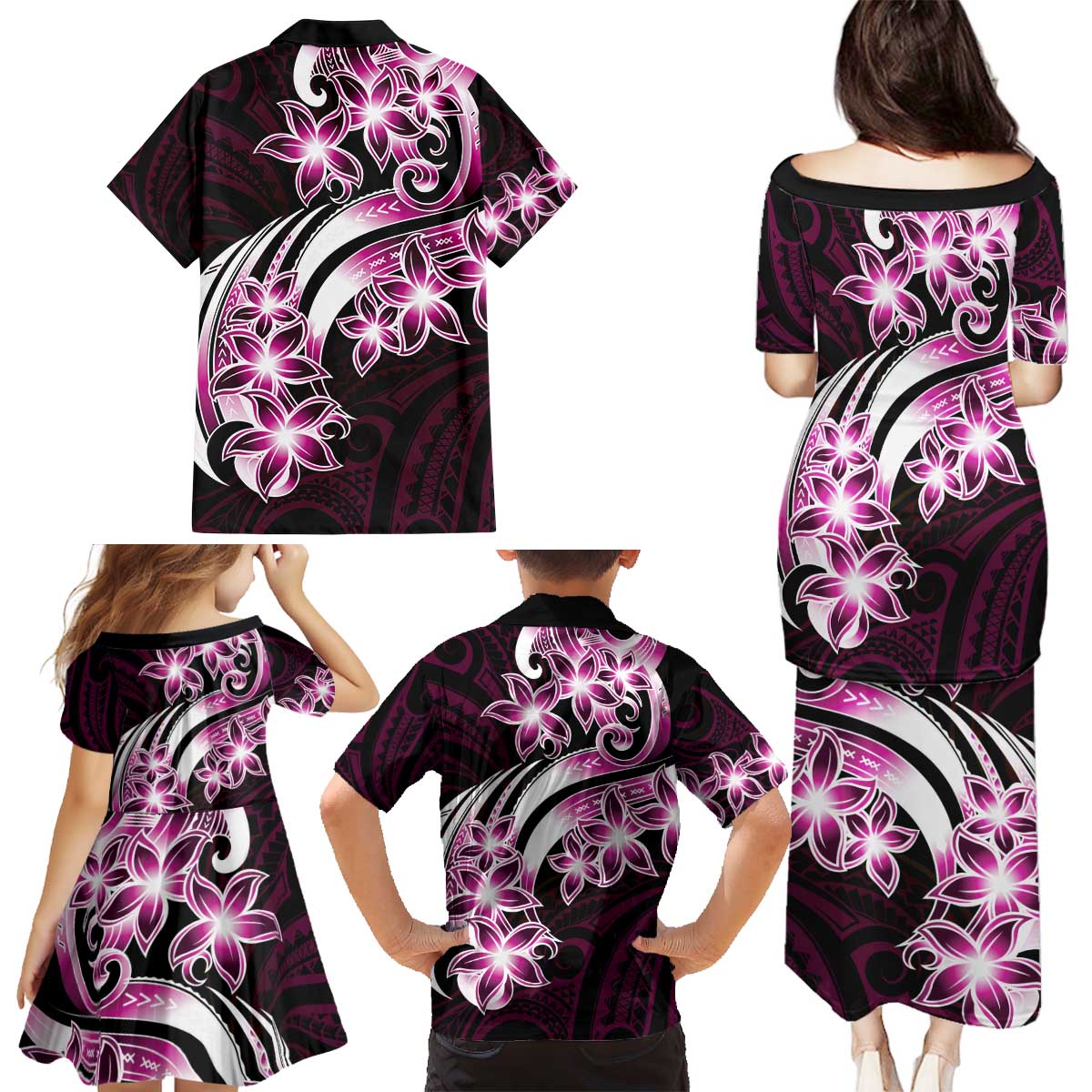Plumeria Tribal Tattoo Family Matching Puletasi and Hawaiian Shirt Pink Polynesian Pattern LT9 - Polynesian Pride