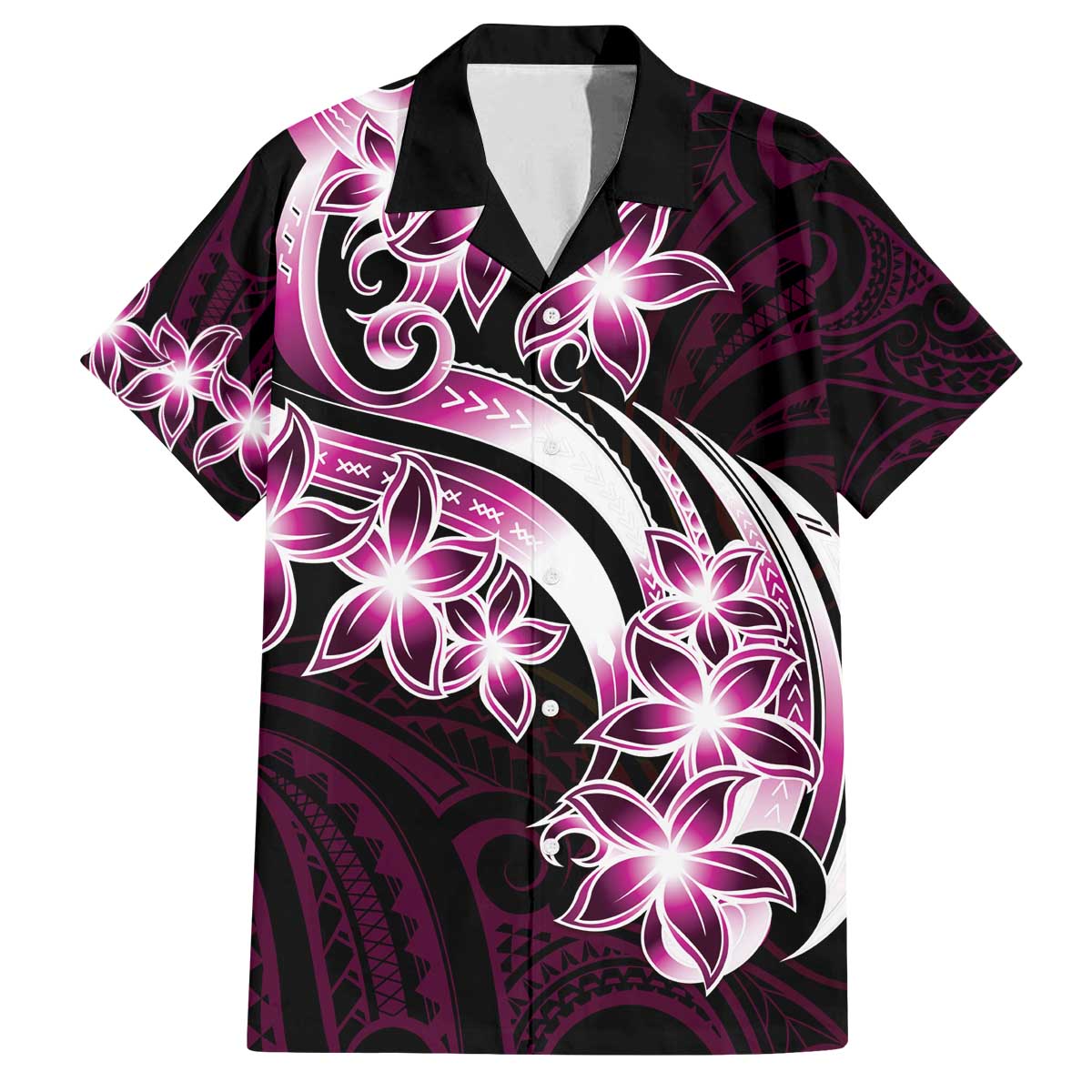 Plumeria Tribal Tattoo Family Matching Puletasi and Hawaiian Shirt Pink Polynesian Pattern LT9 Dad's Shirt - Short Sleeve Pink - Polynesian Pride
