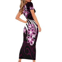 Plumeria Tribal Tattoo Family Matching Short Sleeve Bodycon Dress and Hawaiian Shirt Pink Polynesian Pattern LT9 - Polynesian Pride