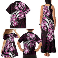 Plumeria Tribal Tattoo Family Matching Tank Maxi Dress and Hawaiian Shirt Pink Polynesian Pattern