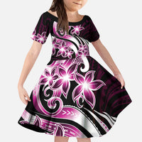 Plumeria Tribal Tattoo Kid Short Sleeve Dress Pink Polynesian Pattern