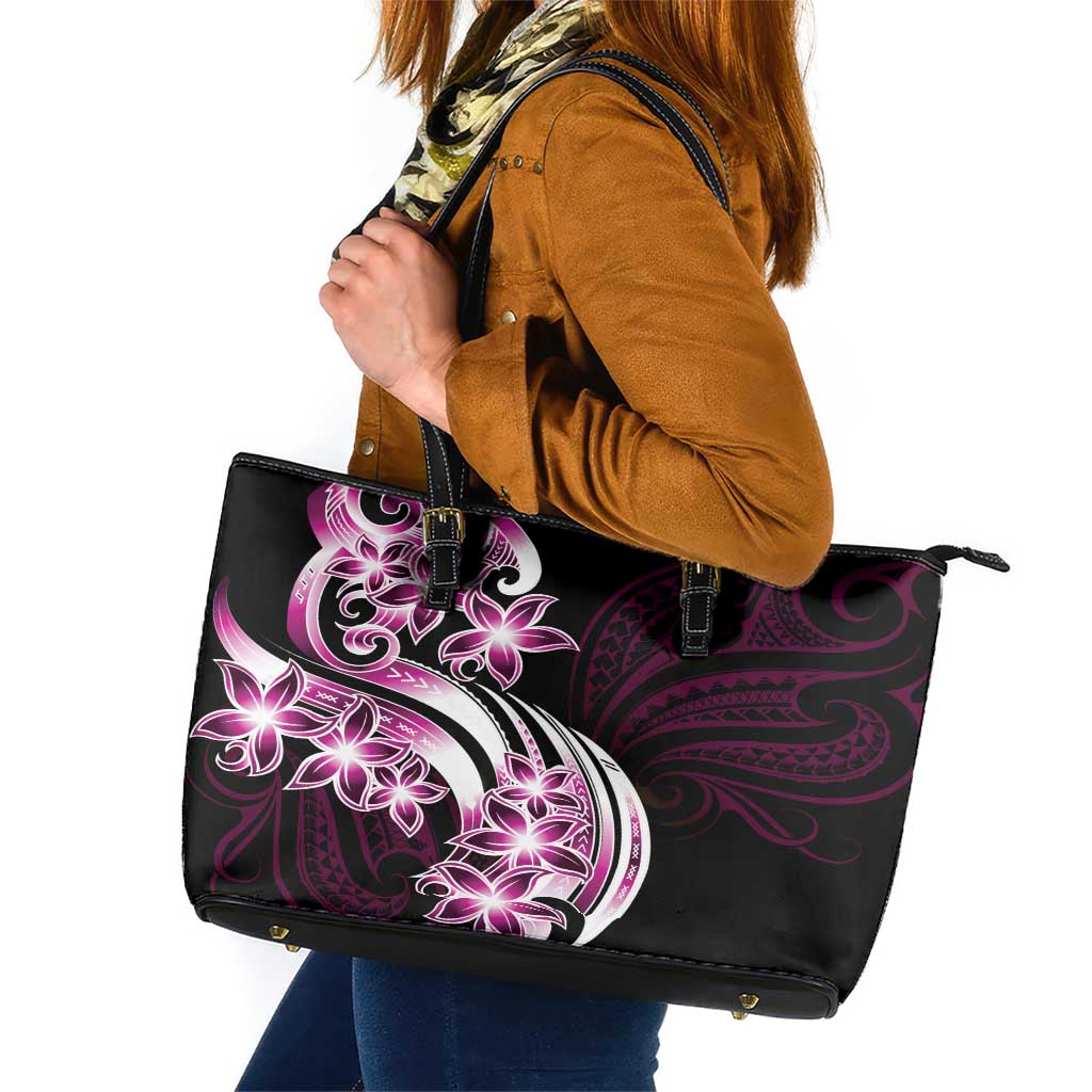 Plumeria Tribal Tattoo Leather Tote Bag Pink Polynesian Pattern