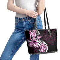 Plumeria Tribal Tattoo Leather Tote Bag Pink Polynesian Pattern