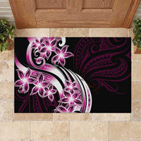 Plumeria Tribal Tattoo Rubber Doormat Pink Polynesian Pattern