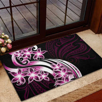Plumeria Tribal Tattoo Rubber Doormat Pink Polynesian Pattern