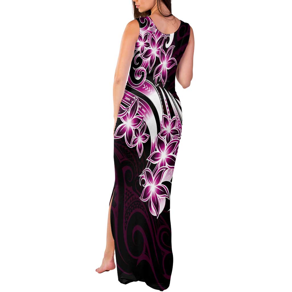 Plumeria Tribal Tattoo Tank Maxi Dress Pink Polynesian Pattern