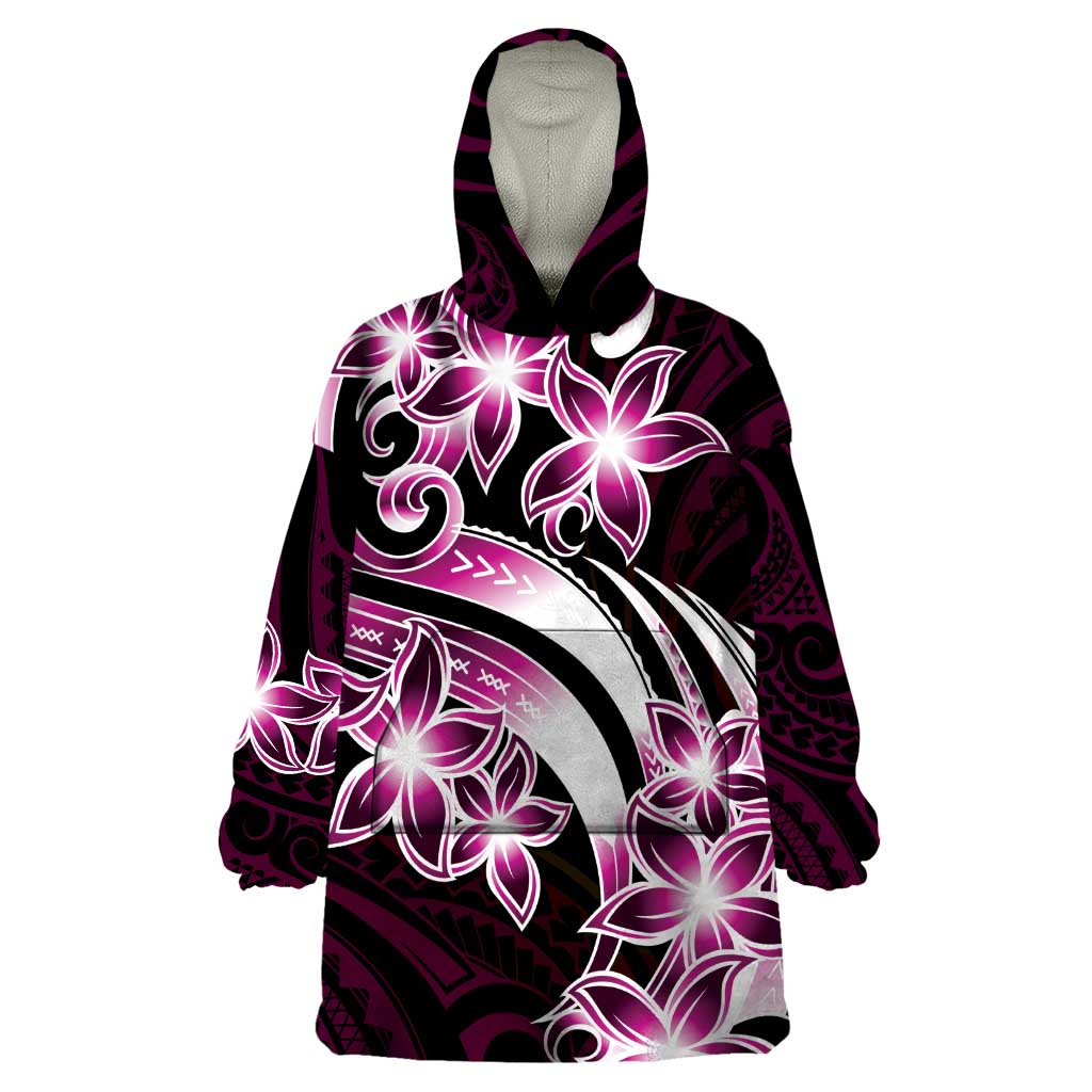 Plumeria Tribal Tattoo Wearable Blanket Hoodie Pink Polynesian Pattern