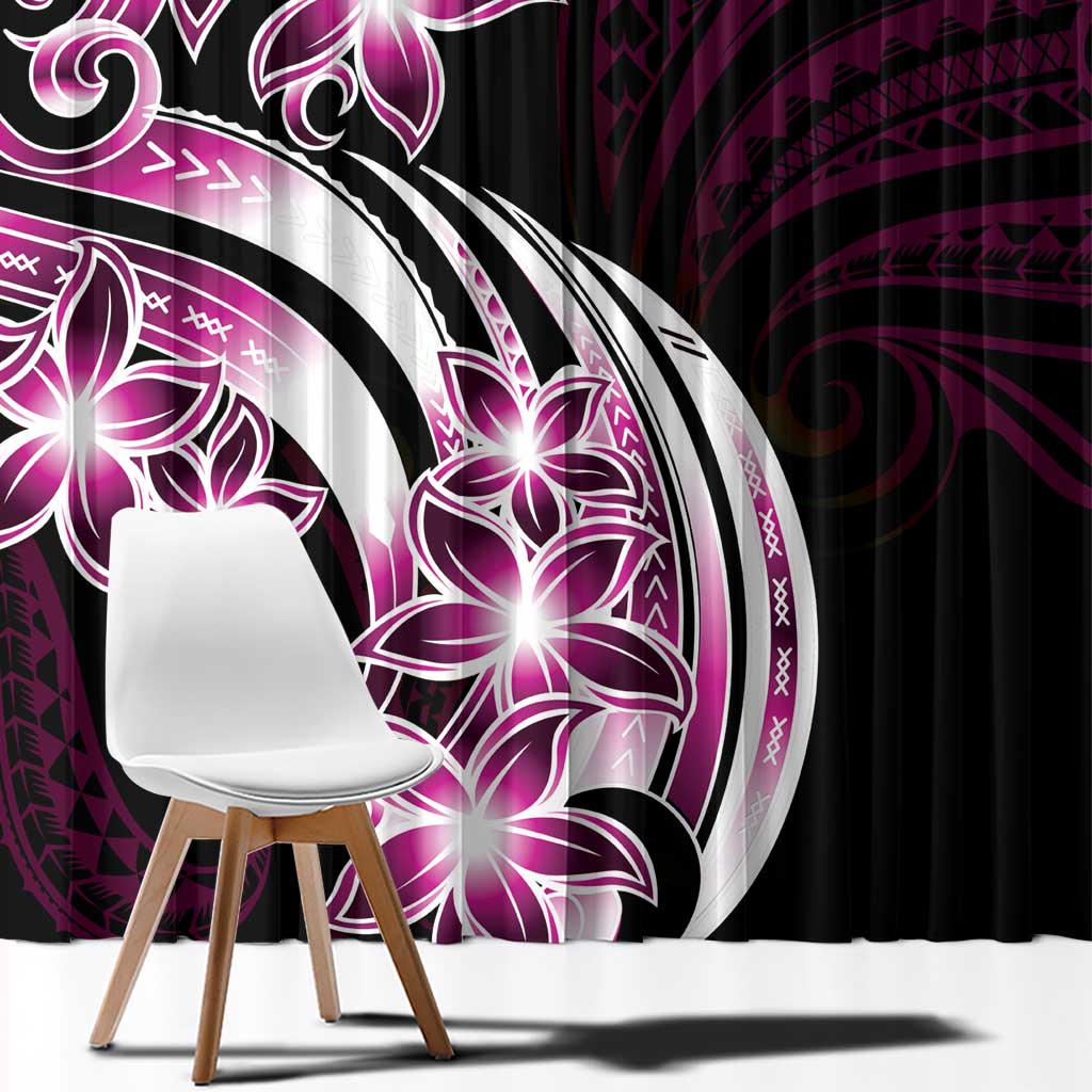 Plumeria Tribal Tattoo Window Curtain Pink Polynesian Pattern