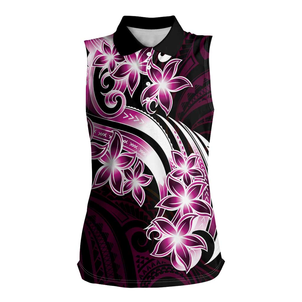 Plumeria Tribal Tattoo Women Sleeveless Polo Shirt Pink Polynesian Pattern