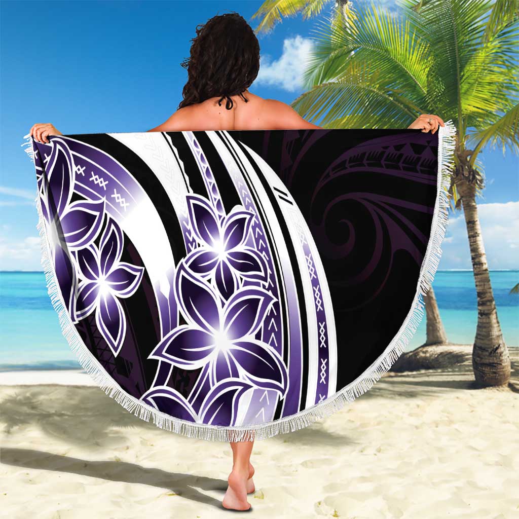 Plumeria Tribal Tattoo Beach Blanket Purple Polynesian Pattern