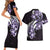 Plumeria Tribal Tattoo Couples Matching Short Sleeve Bodycon Dress and Hawaiian Shirt Purple Polynesian Pattern