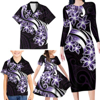 Plumeria Tribal Tattoo Family Matching Long Sleeve Bodycon Dress and Hawaiian Shirt Purple Polynesian Pattern LT9 - Polynesian Pride
