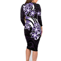 Plumeria Tribal Tattoo Family Matching Long Sleeve Bodycon Dress and Hawaiian Shirt Purple Polynesian Pattern LT9 - Polynesian Pride