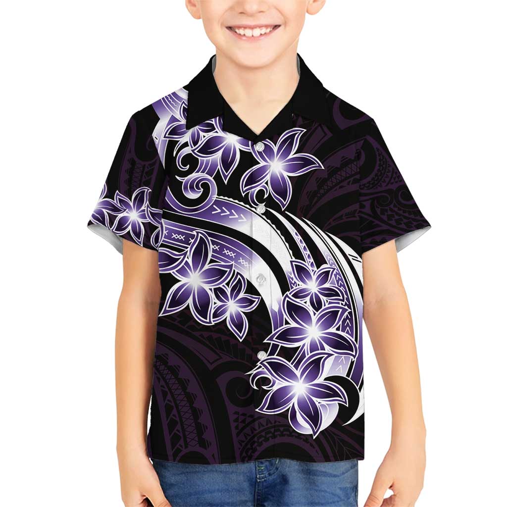 Plumeria Tribal Tattoo Family Matching Long Sleeve Bodycon Dress and Hawaiian Shirt Purple Polynesian Pattern LT9 Son's Shirt Purple - Polynesian Pride