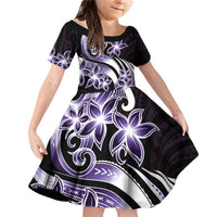 Plumeria Tribal Tattoo Family Matching Off Shoulder Short Dress and Hawaiian Shirt Purple Polynesian Pattern