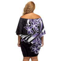 Plumeria Tribal Tattoo Family Matching Off Shoulder Short Dress and Hawaiian Shirt Purple Polynesian Pattern