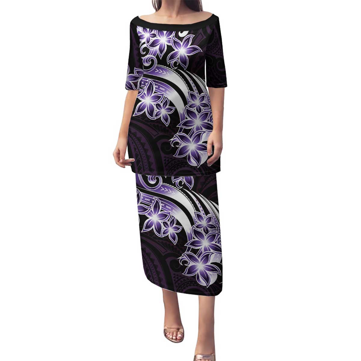 Plumeria Tribal Tattoo Family Matching Puletasi and Hawaiian Shirt Purple Polynesian Pattern