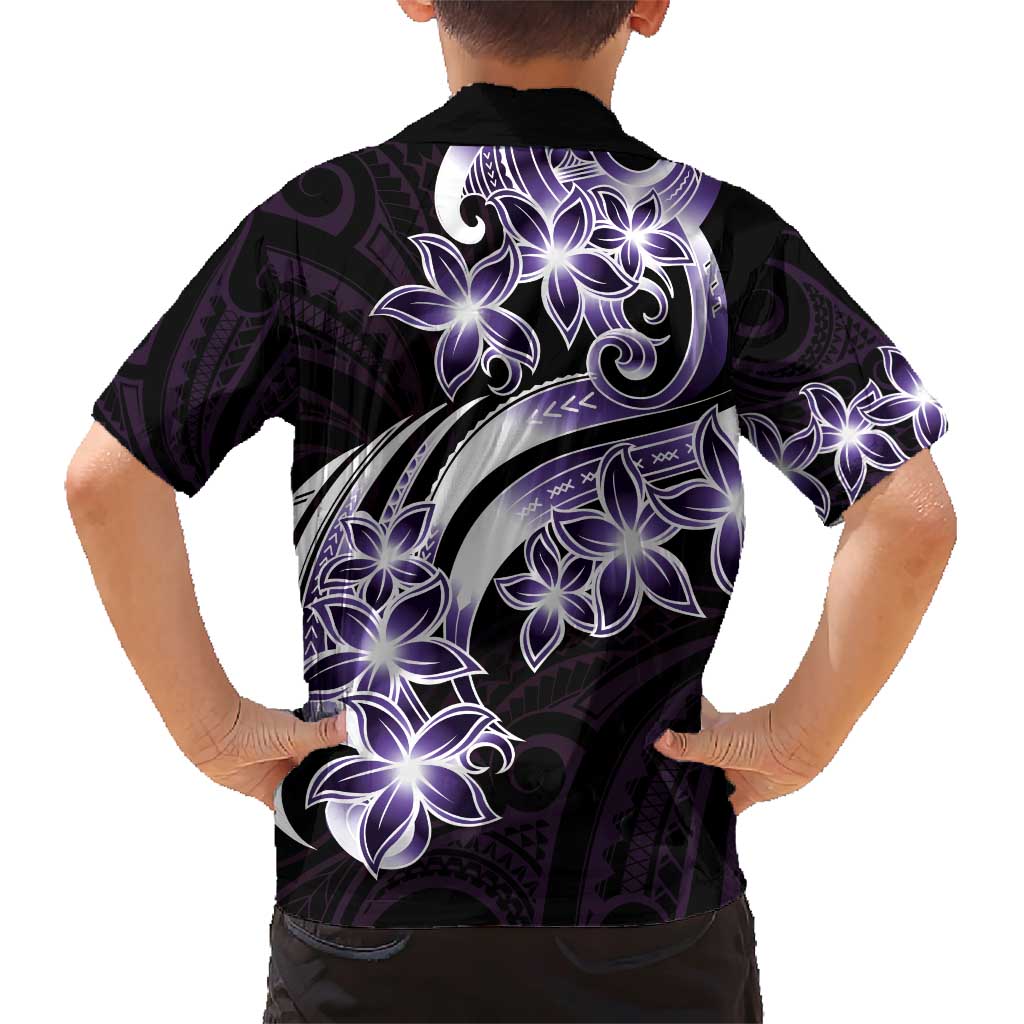 Plumeria Tribal Tattoo Family Matching Short Sleeve Bodycon Dress and Hawaiian Shirt Purple Polynesian Pattern LT9 - Polynesian Pride