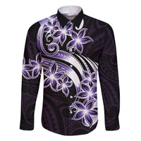 Plumeria Tribal Tattoo Family Matching Short Sleeve Bodycon Dress and Hawaiian Shirt Purple Polynesian Pattern LT9 Dad's Shirt - Long Sleeve Purple - Polynesian Pride