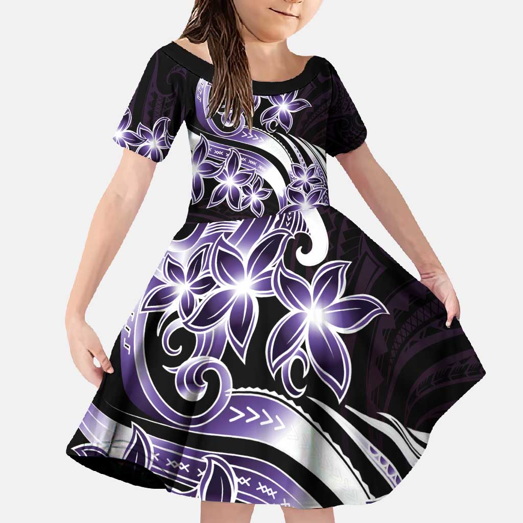 Plumeria Tribal Tattoo Family Matching Tank Maxi Dress and Hawaiian Shirt Purple Polynesian Pattern