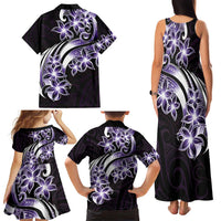 Plumeria Tribal Tattoo Family Matching Tank Maxi Dress and Hawaiian Shirt Purple Polynesian Pattern