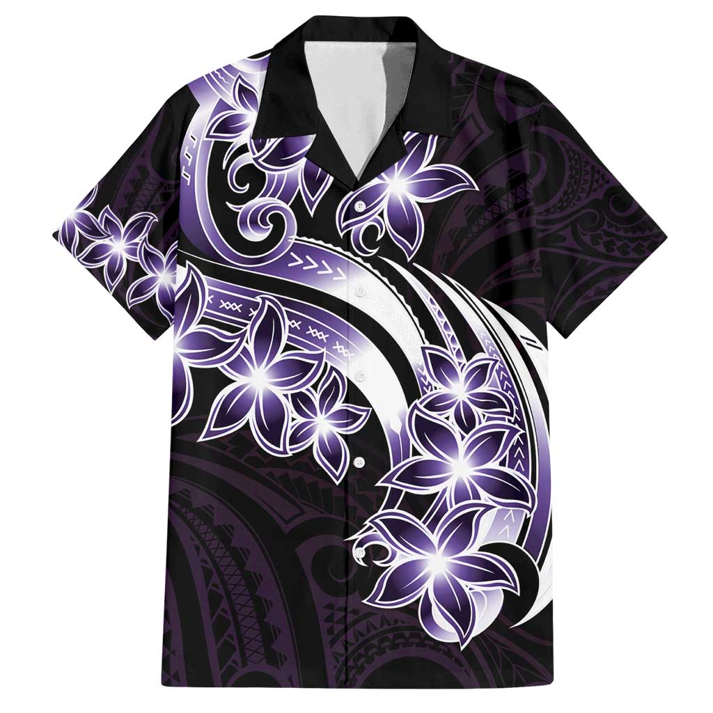 Plumeria Tribal Tattoo Family Matching Tank Maxi Dress and Hawaiian Shirt Purple Polynesian Pattern