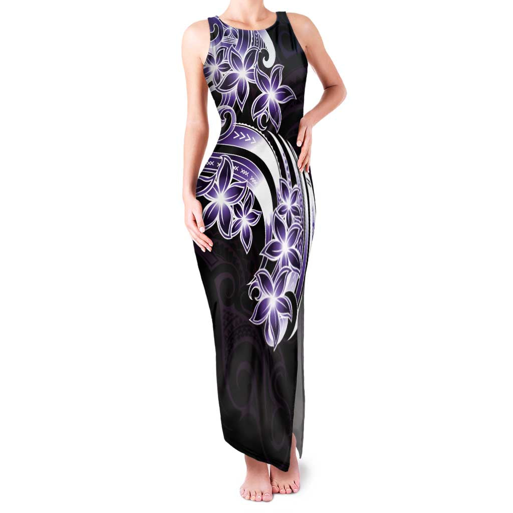 Plumeria Tribal Tattoo Family Matching Tank Maxi Dress and Hawaiian Shirt Purple Polynesian Pattern