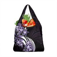Plumeria Tribal Tattoo Grocery Bag Purple Polynesian Pattern