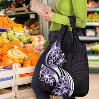 Plumeria Tribal Tattoo Grocery Bag Purple Polynesian Pattern