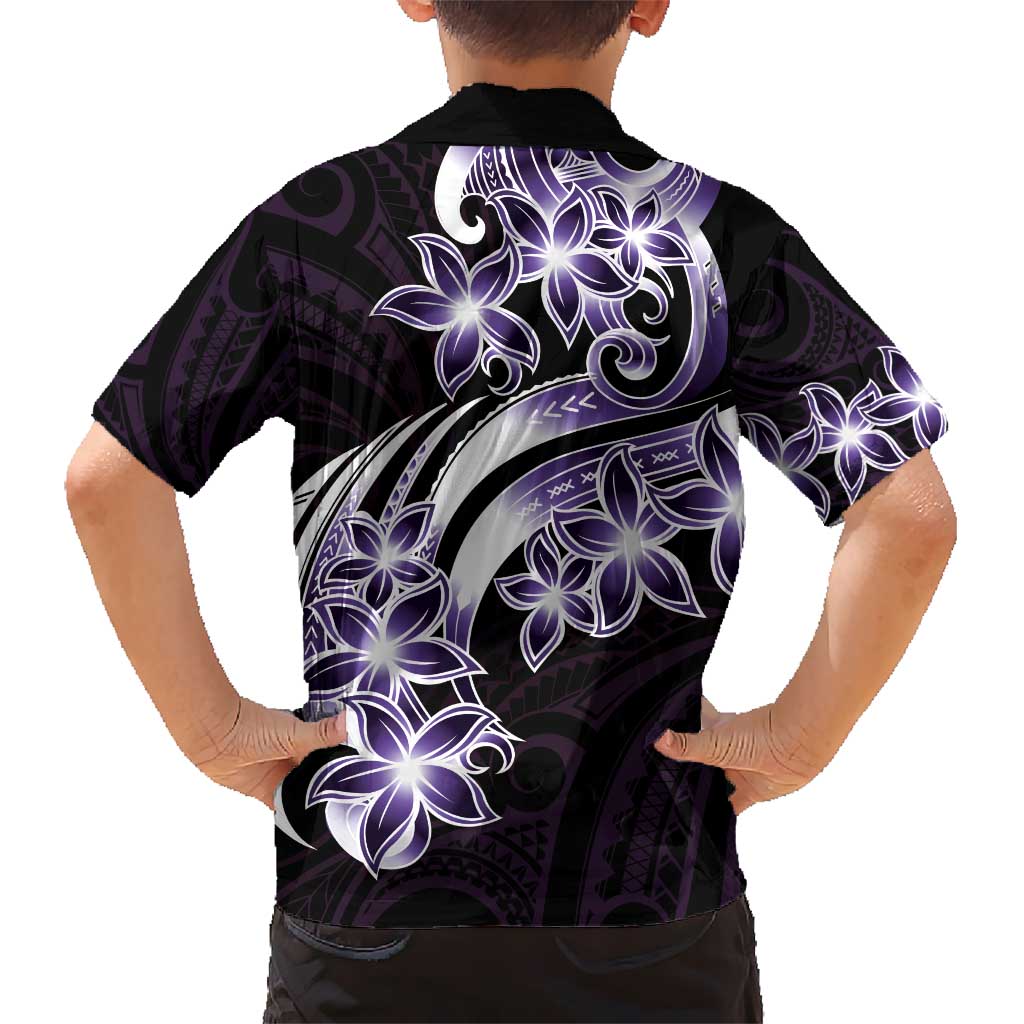 Plumeria Tribal Tattoo Kid Hawaiian Shirt Purple Polynesian Pattern