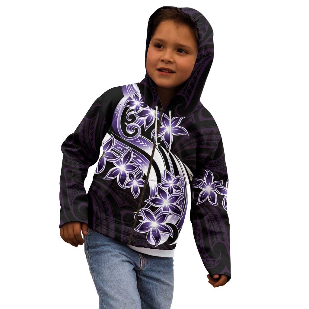 Plumeria Tribal Tattoo Kid Hoodie Purple Polynesian Pattern