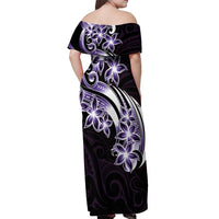 Plumeria Tribal Tattoo Off Shoulder Maxi Dress Purple Polynesian Pattern