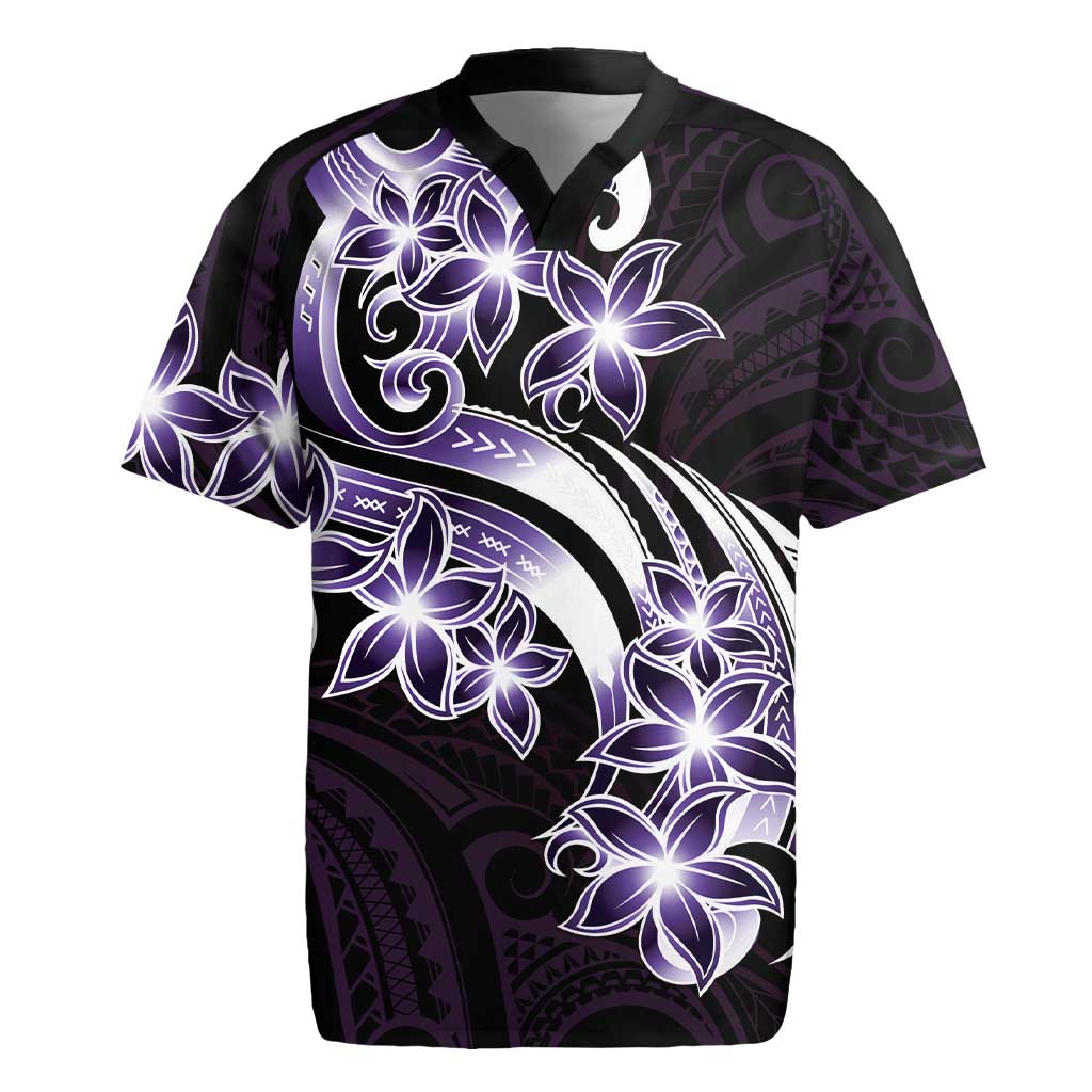 Plumeria Tribal Tattoo Rugby Jersey Purple Polynesian Pattern