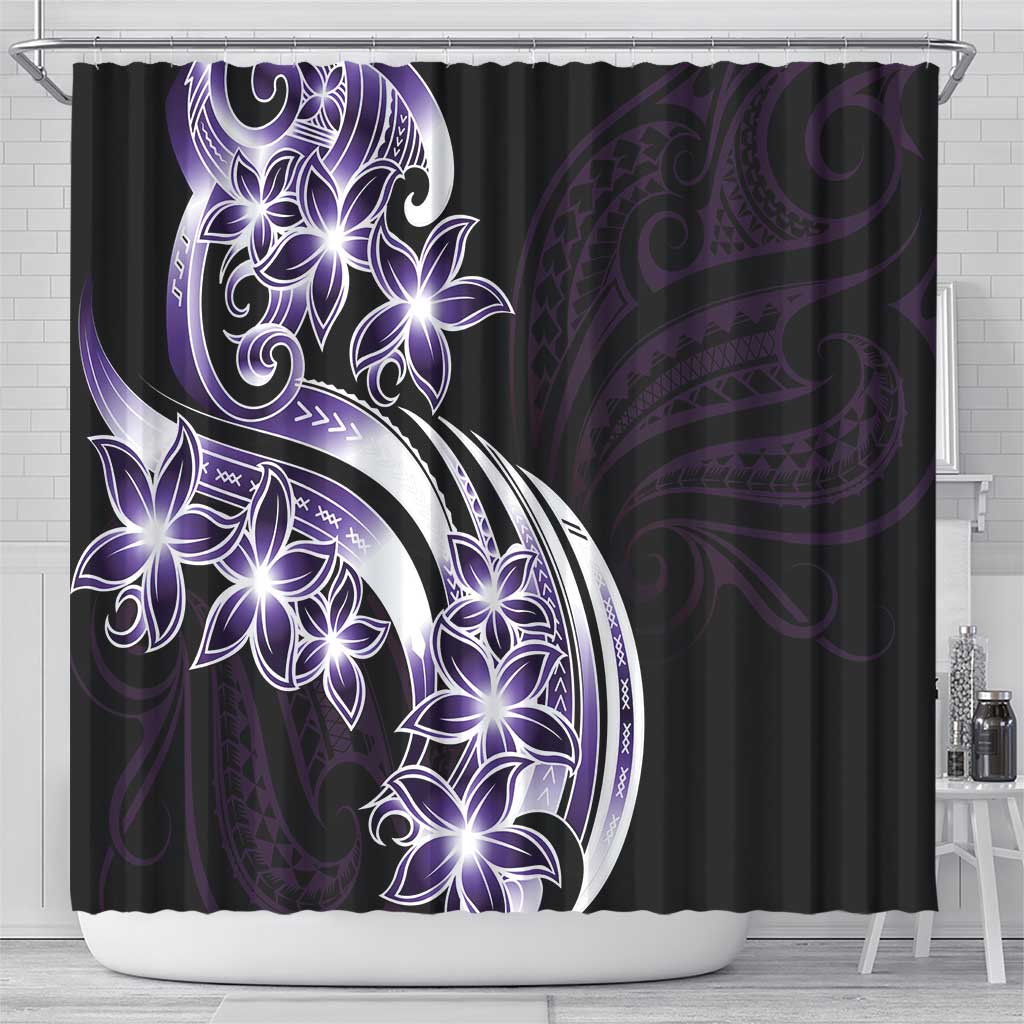 Plumeria Tribal Tattoo Shower Curtain Purple Polynesian Pattern
